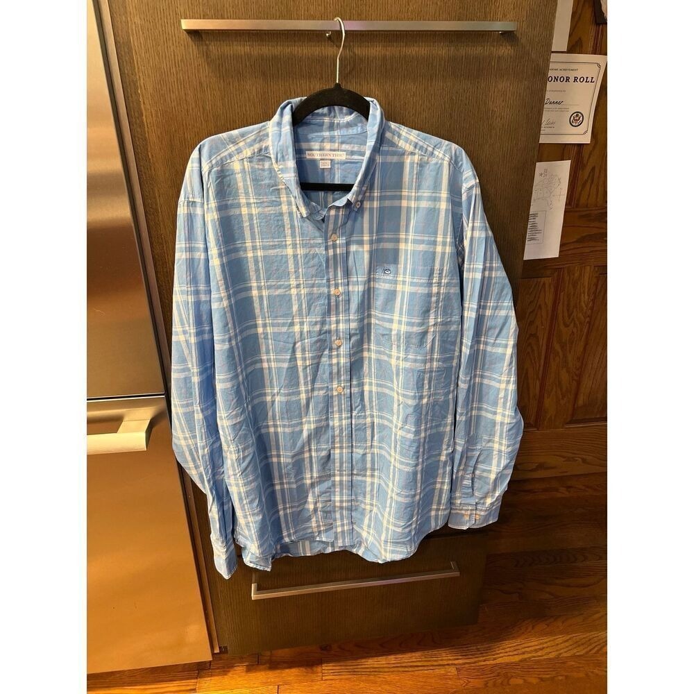 Southern Tide Men's Long Sleeve Button Down Shirt Blue White Plaid Size XL